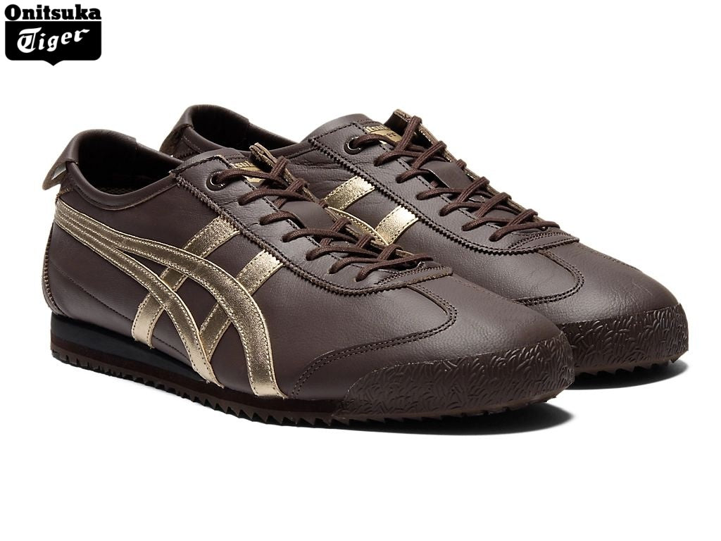 Onitsuka Tiger Mexico 66 Dark Brown & Gold Leather Unisex Sneakers