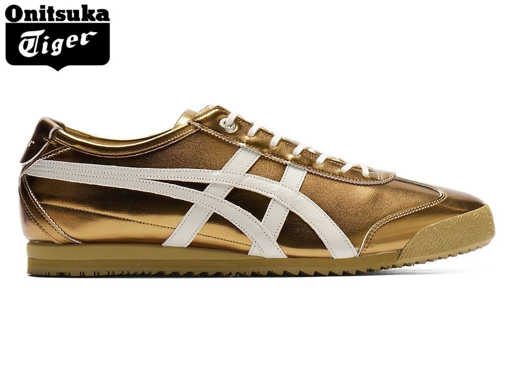 Onitsuka Tiger Mexico 66 Metallic Gold & White Strap Leather Unisex Sneakers