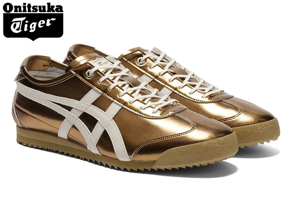 Onitsuka Tiger Mexico 66 Metallic Gold & White Strap Leather Unisex Sneakers