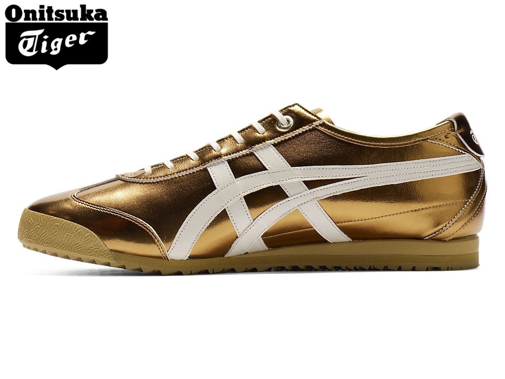 Onitsuka Tiger Mexico 66 Metallic Gold & White Strap Leather Unisex Sneakers