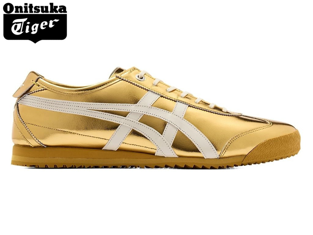 Onitsuka Tiger Mexico 66 Metallic Gold & White Strap Leather Unisex Sneakers