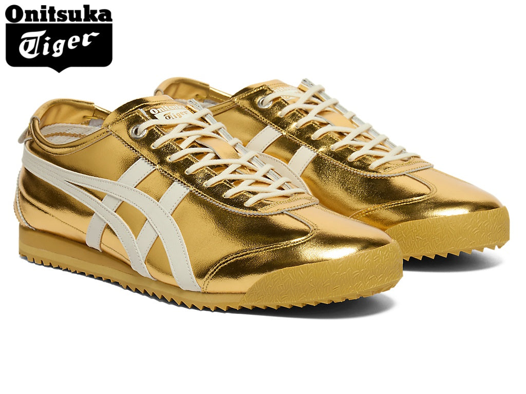 Onitsuka Tiger Mexico 66 Metallic Gold & White Strap Leather Unisex Sneakers