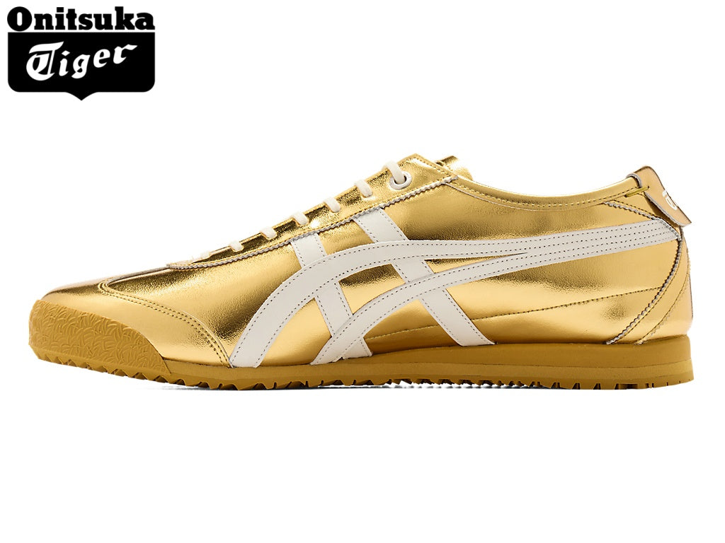 Onitsuka Tiger Mexico 66 Metallic Gold & White Strap Leather Unisex Sneakers